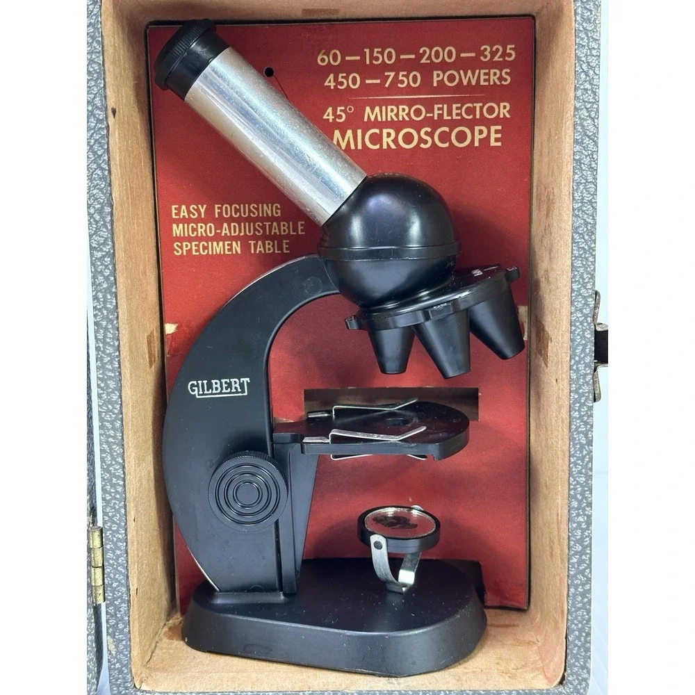 Vintage Gilbert S-25 Microscope Set Case Larger Eyepiece Dropper Instructions